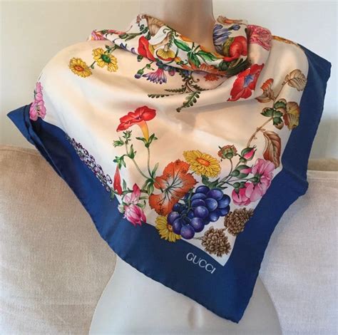 gucci scarf blue flowers|gucci silk twill scarf.